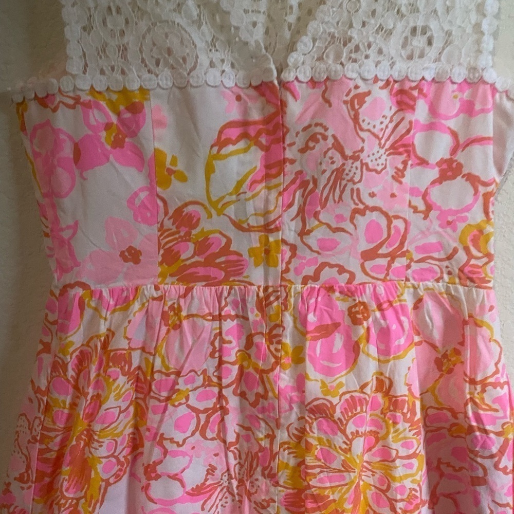 Lilly Pulitzer Reagan Happiness Pink Tropical Babydoll Fit Flare Dress Pockets 8 - Picture 14 of 15